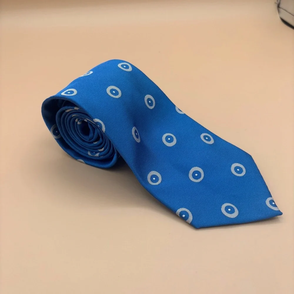 Lauren Ralph Lauren Mens Blue Geometric Circle Silk Necktie 3.5‎ Inch Width